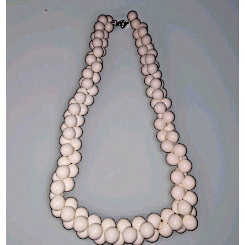 Vintage Bold Chunky White Lucite Necklace - Circa 1970s Choker 18"